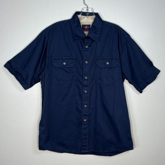 Wrangler Shirt Mens Medium Solid Blue Button Up Casual Utility Comfort - Picture 2 of 6